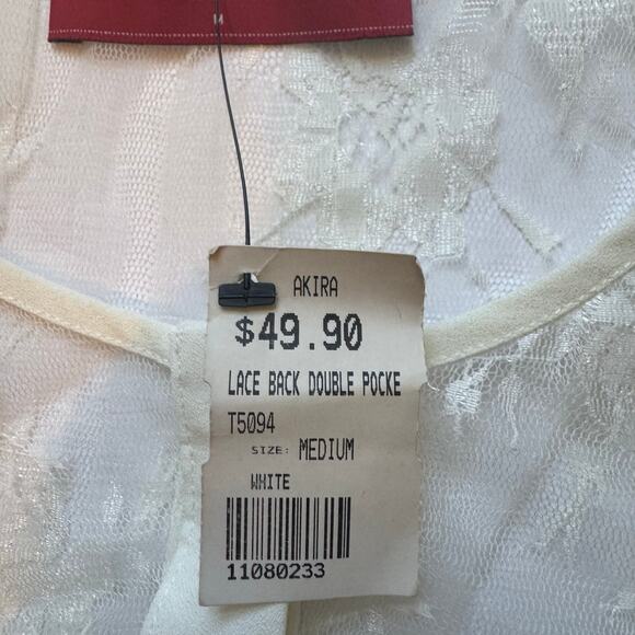 NWT $50 Akira Chicago Red Label Women's Sleeveless Lace Back Dress Medium Cream - Picture 9 of 12